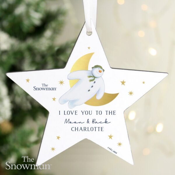 Personalised The Snowman Gold Moon Wooden Star Decoration: 2 - Christmas Decorations By The Snowman