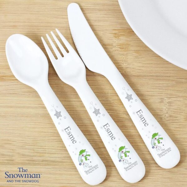 Personalised The Snowman and the Snowdog 3 Piece Plastic Cutlery Set: 1 - Cutlery Sets By The Snowman