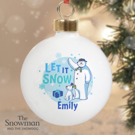 Personalised The Snowman and the Snowdog Blue Bauble: 3 - Christmas Baubles By The Snowman