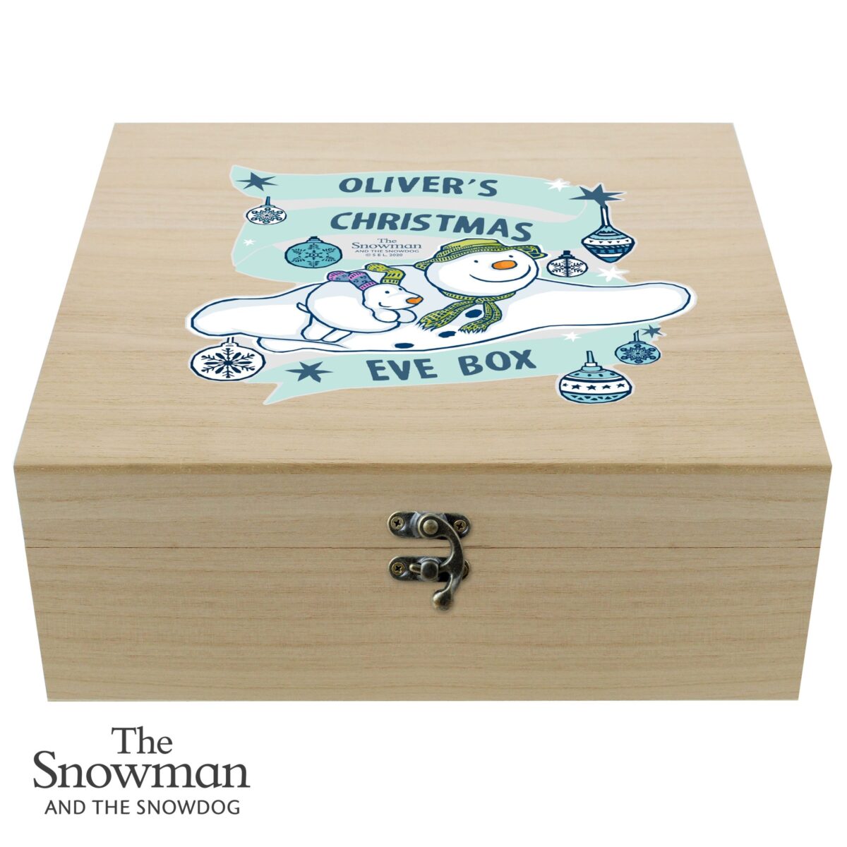 Personalised The Snowman and the Snowdog Large Wooden Christmas Eve Box: 4 - Keepsake Boxes By The Snowman
