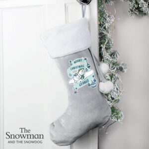 Personalised The Snowman and the Snowdog Luxury Silver Grey Stocking: 3 - Christmas Stockings By The Snowman