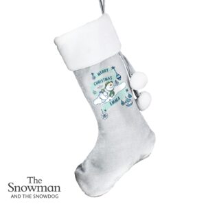 Personalised The Snowman and the Snowdog Luxury Silver Grey Stocking: 4 - Christmas Stockings By The Snowman