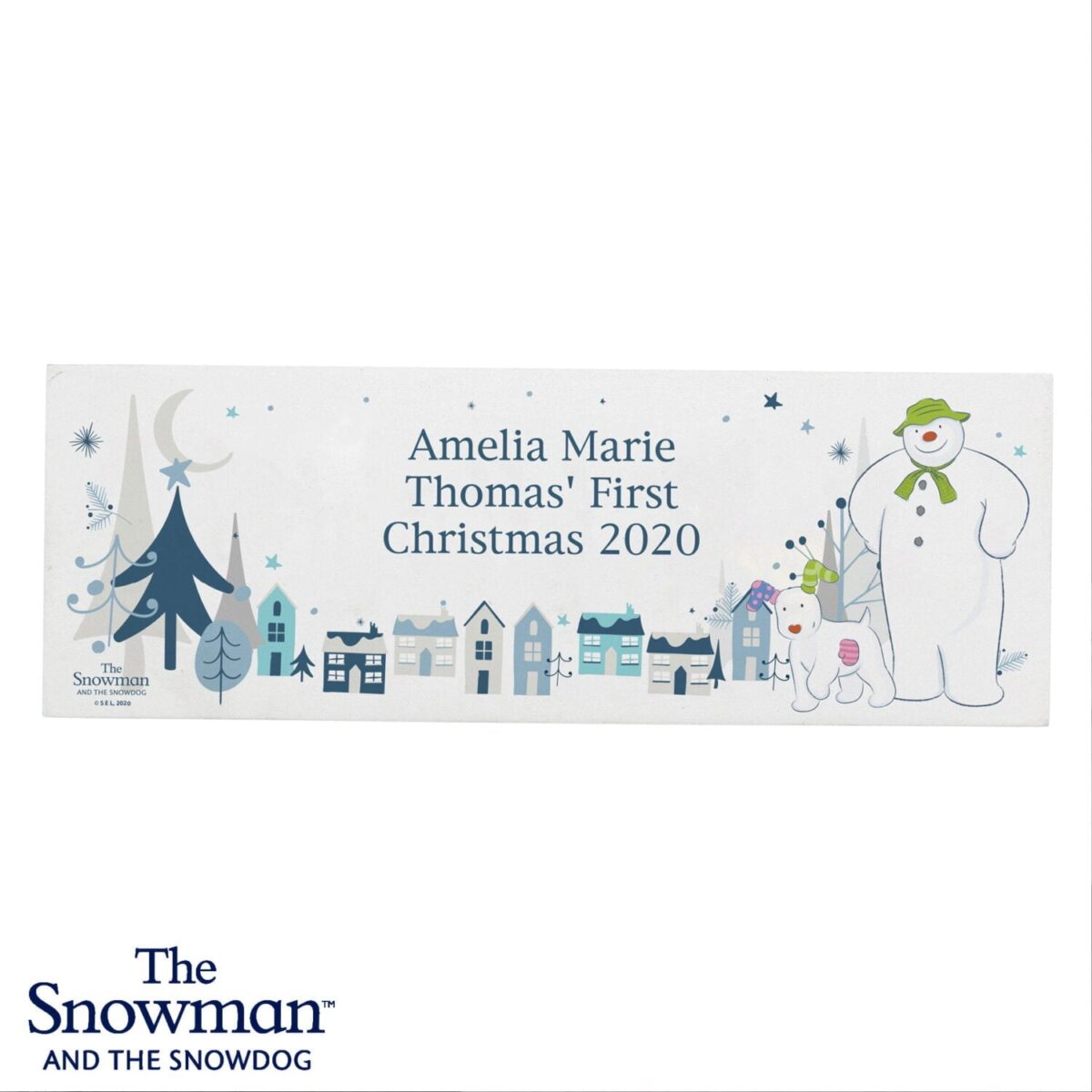 Personalised The Snowman and the Snowdog Wooden Block Sign: 3 - Christmas Decorations By The Snowman