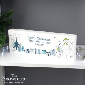 Personalised The Snowman and the Snowdog Wooden Block Sign: 2 - Christmas Decorations By The Snowman