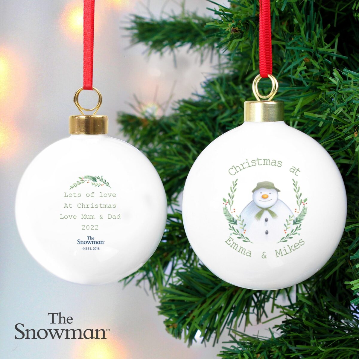 Personalised The Snowman Winter Garden Bauble: 2 - Christmas Baubles By The Snowman