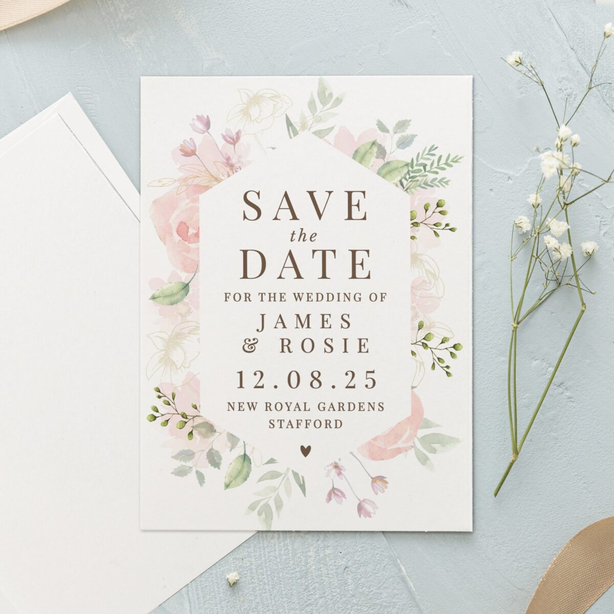 Personalised soft floral set 36 wedding save dates
