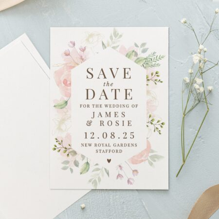 Personalised soft floral set 36 wedding save dates