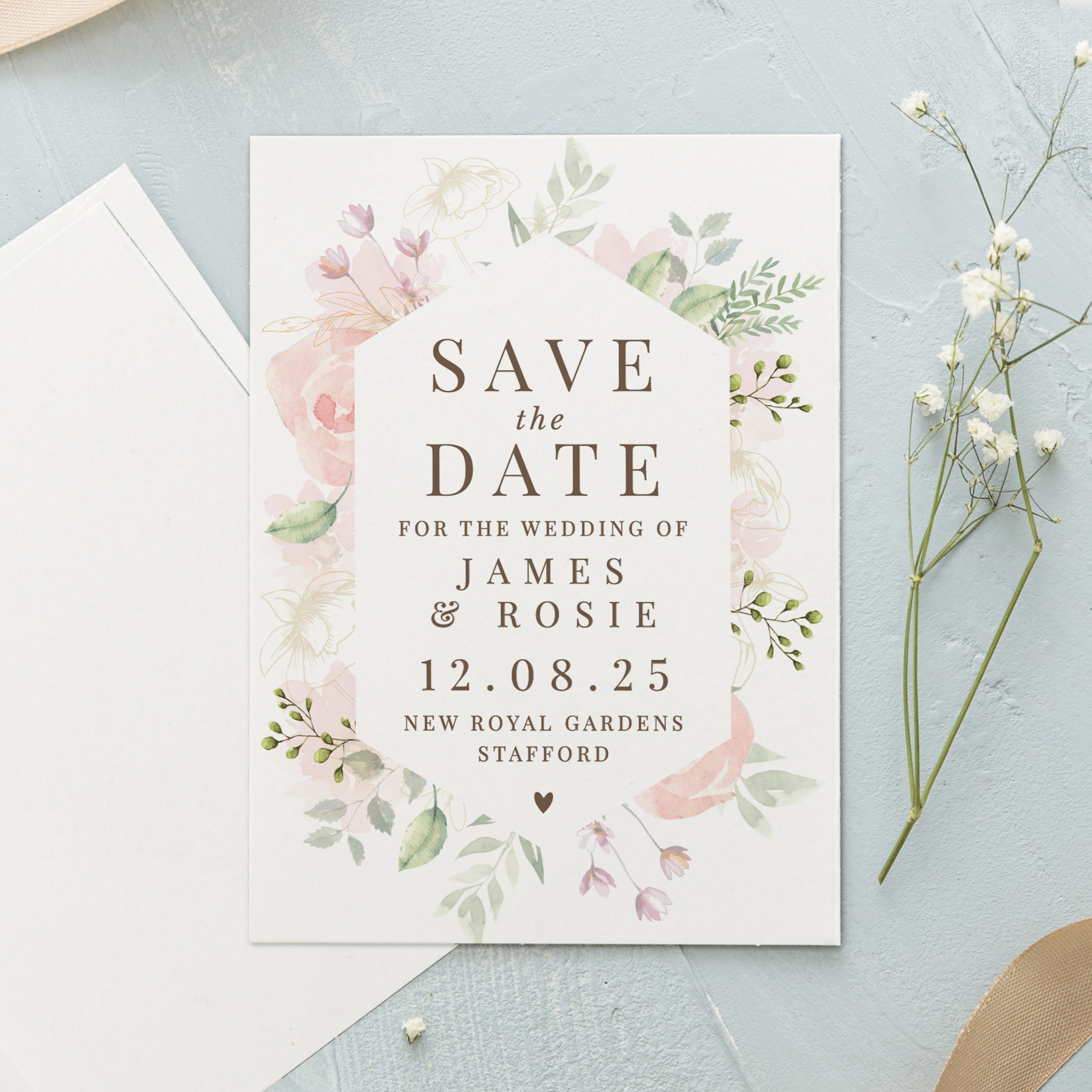 Personalised soft floral set 36 wedding save dates