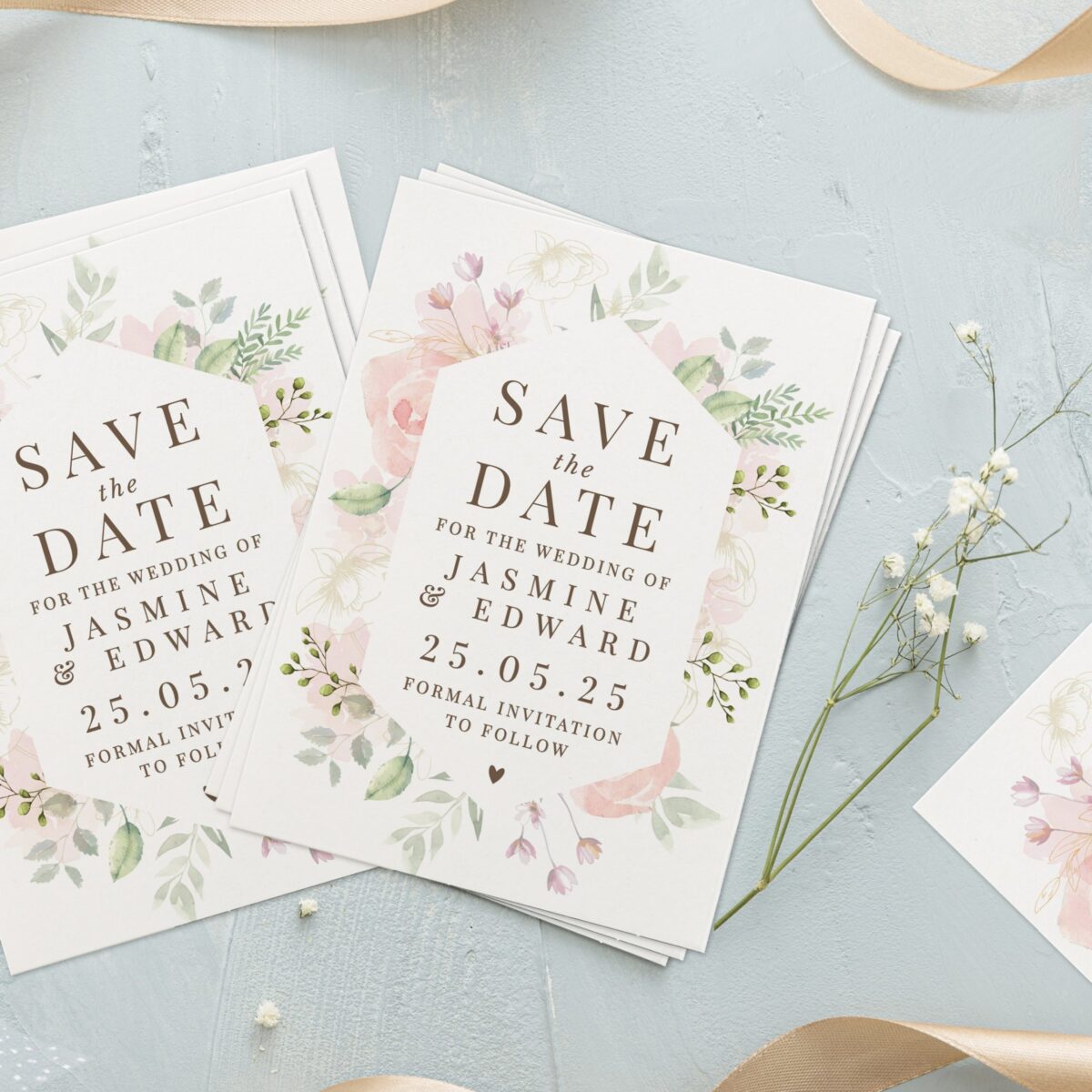 Personalised soft floral set 36 wedding save dates