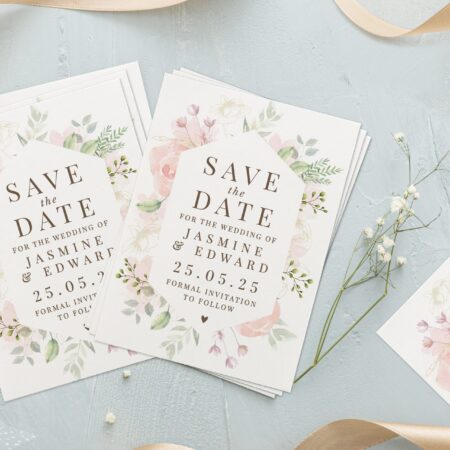 Personalised soft floral set 36 wedding save dates