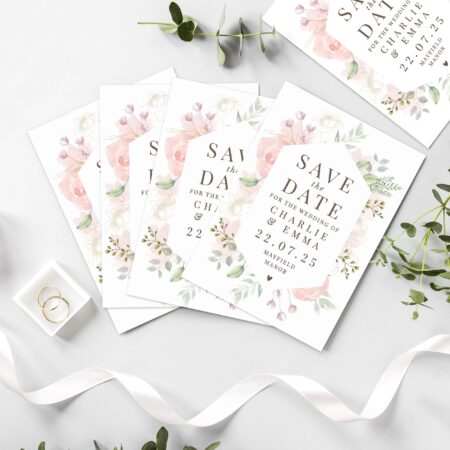 Personalised soft floral set 36 wedding save dates