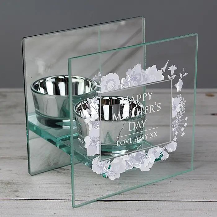 Personalised Soft Watercolour Mirrored Glass Tea Light Candle Holder: 3 - Candle Holders By Gift Moments
