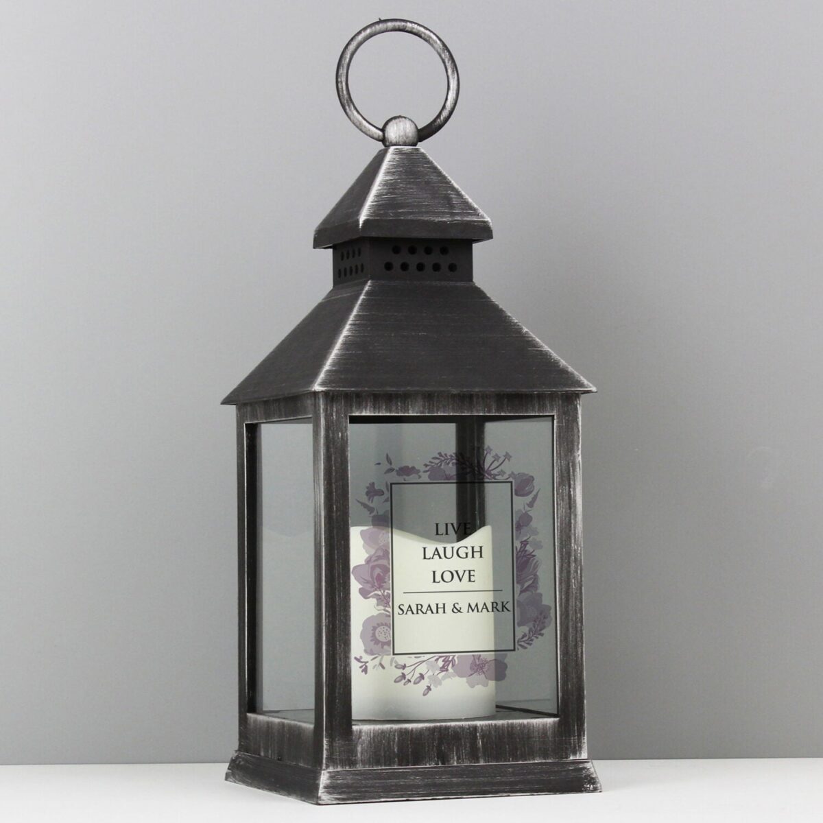 Personalised Soft Watercolour Rustic Black Lantern: 1 - LED Lighting By Gift Moments