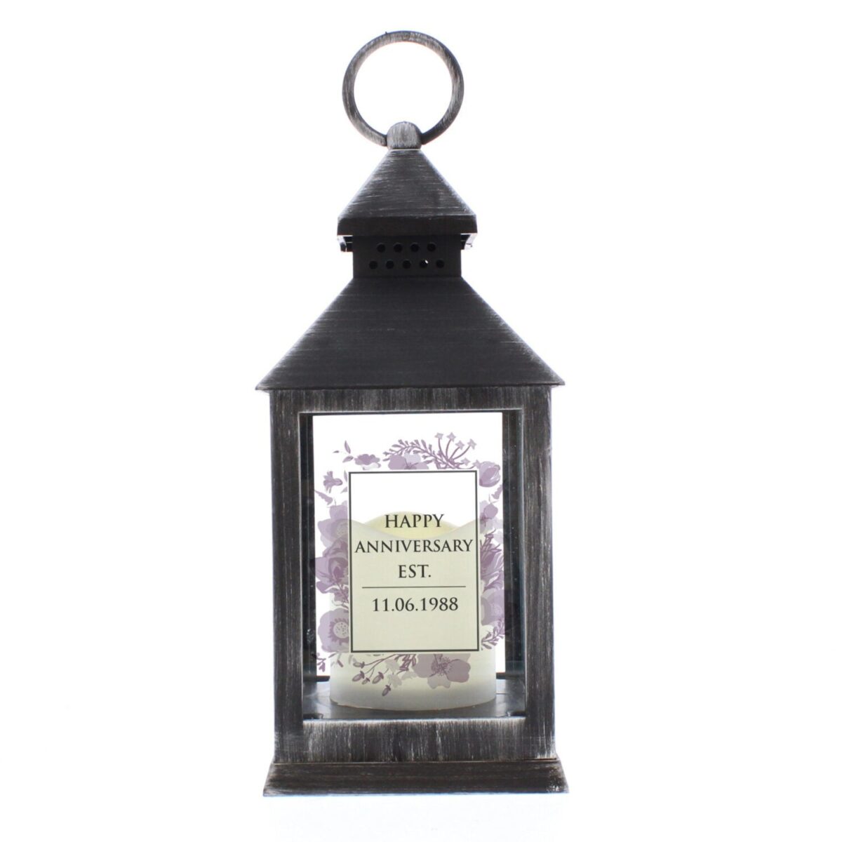 Personalised Soft Watercolour Rustic Black Lantern: 3 - LED Lighting By Gift Moments