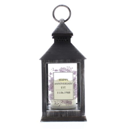 Personalised Soft Watercolour Rustic Black Lantern: 3 - LED Lighting By Gift Moments