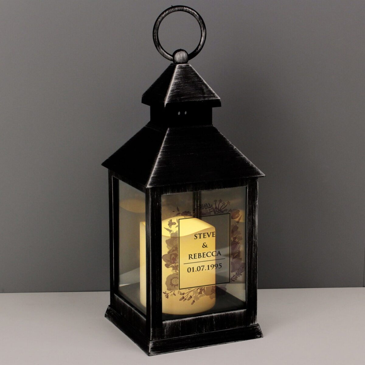 Personalised Soft Watercolour Rustic Black Lantern: 2 - LED Lighting By Gift Moments