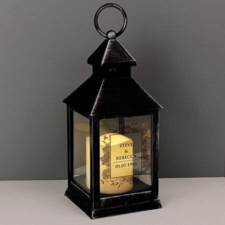 Personalised Soft Watercolour Rustic Black Lantern: 2 - LED Lighting By Gift Moments