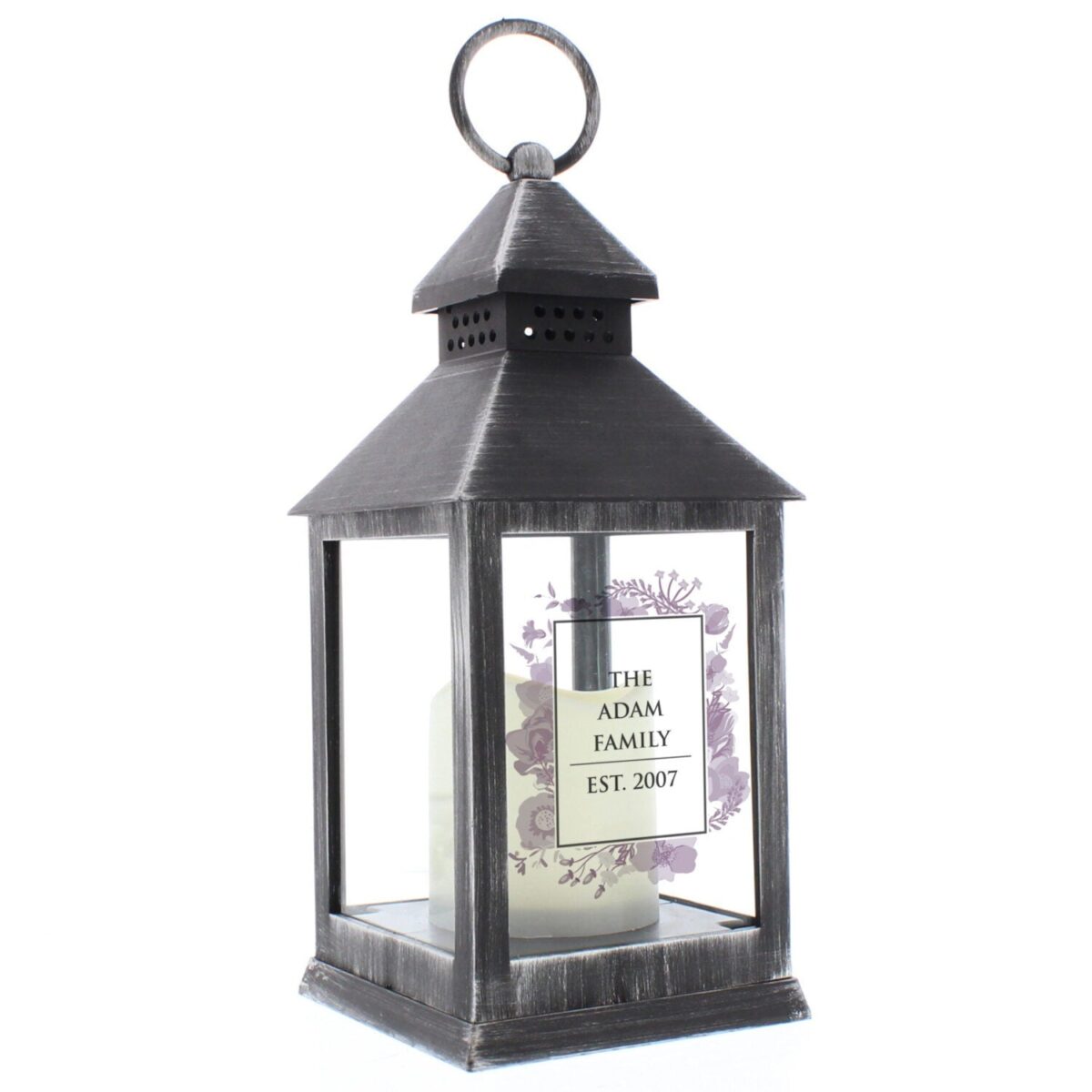 Personalised Soft Watercolour Rustic Black Lantern: 4 - LED Lighting By Gift Moments