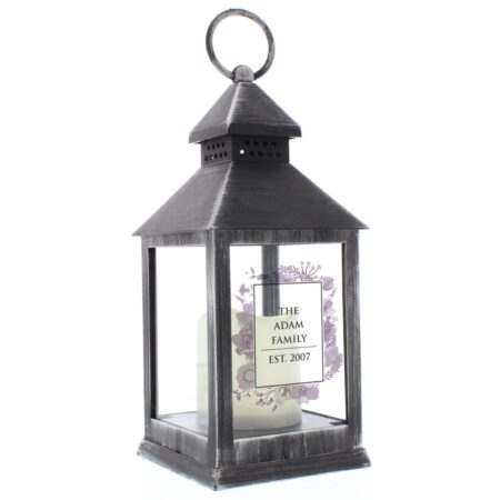 Personalised Soft Watercolour Rustic Black Lantern: 4 - LED Lighting By Gift Moments