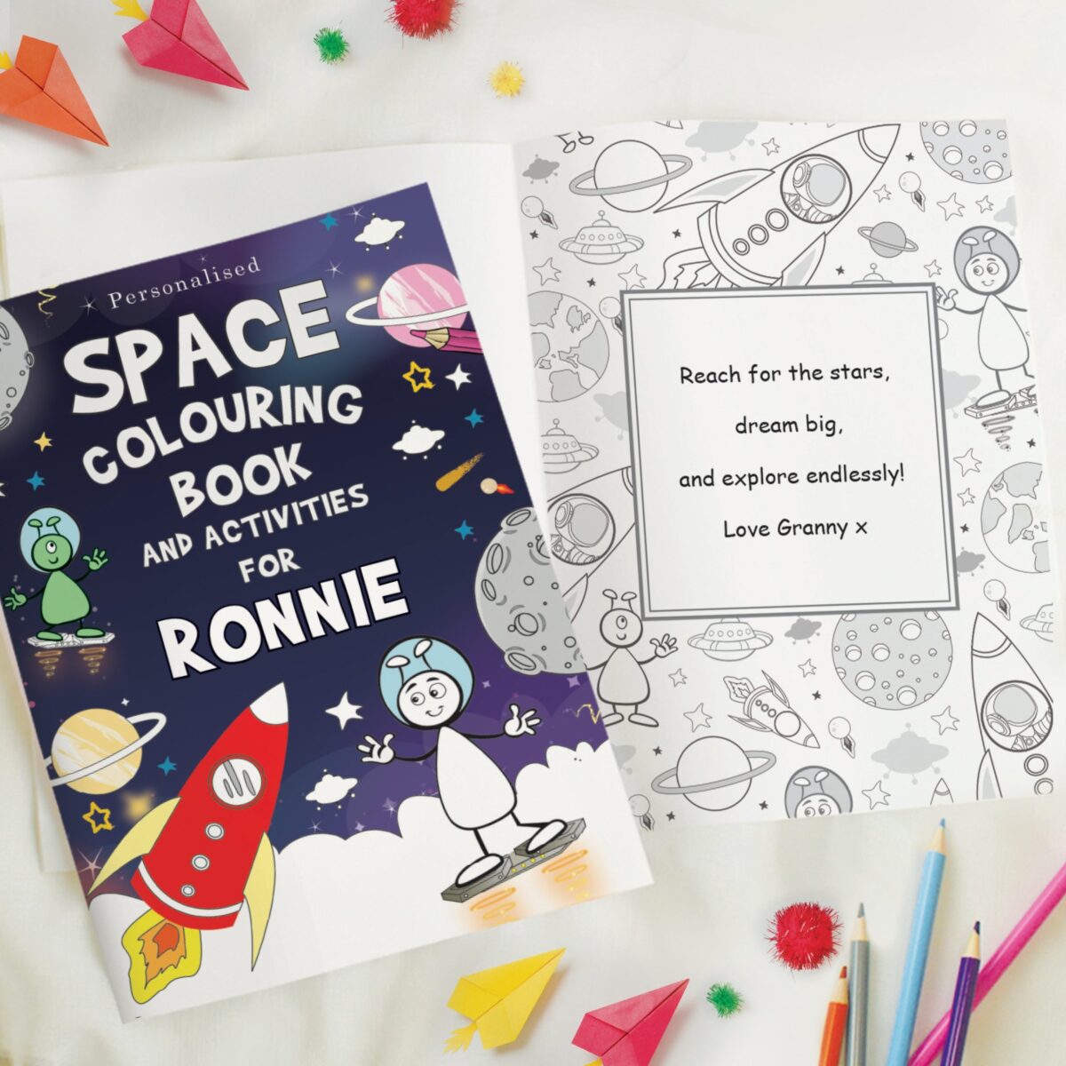 Personalised Space Colouring Book with Pencil Crayons: 2 - Books By Gift Moments