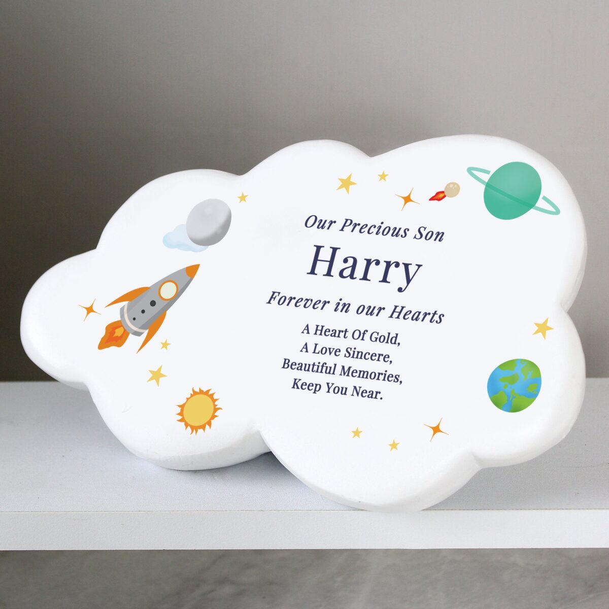 Personalised space resin memorial cloud