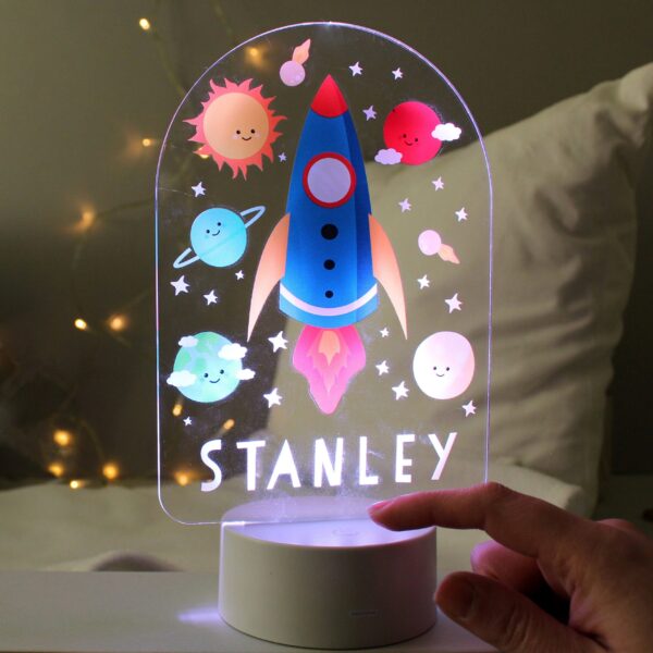 Personalised Space Rocket LED Colour Changing Night Light: 1 - LED Lighting By Gift Moments