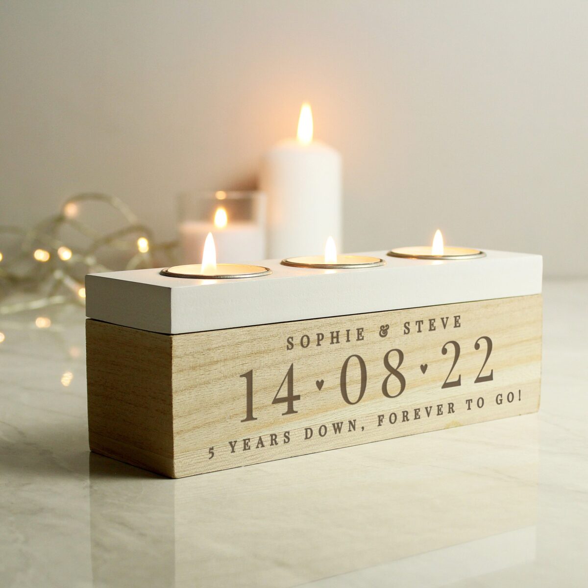 Personalised Special Date Triple Tea Light Box: 4 - Candle Holders By Gift Moments