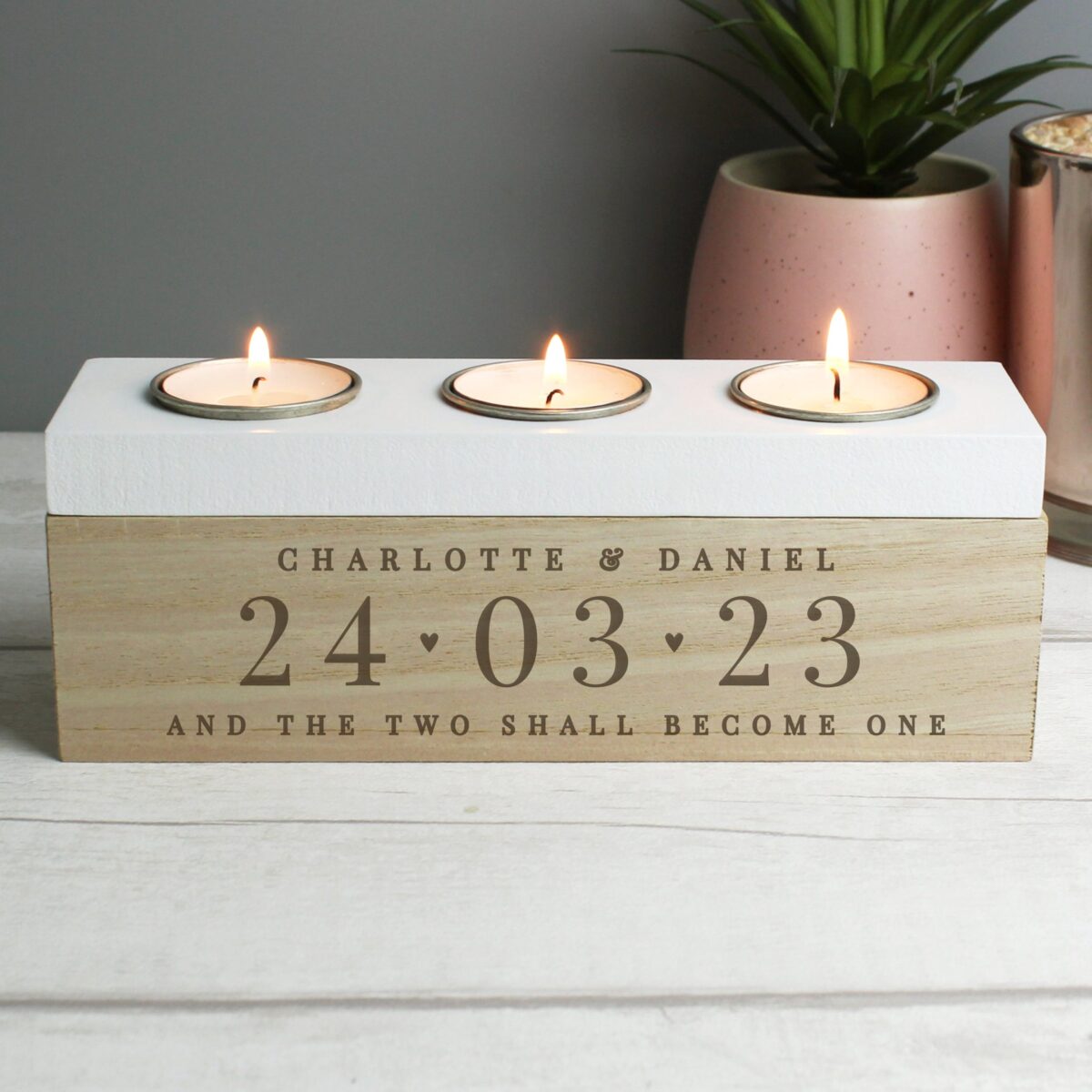 Personalised Special Date Triple Tea Light Box: 3 - Candle Holders By Gift Moments