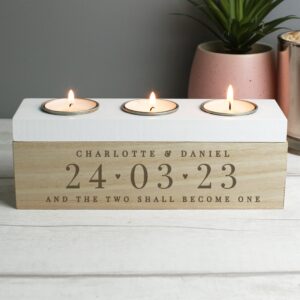 Personalised Special Date Triple Tea Light Box: 3 - Candle Holders By Gift Moments