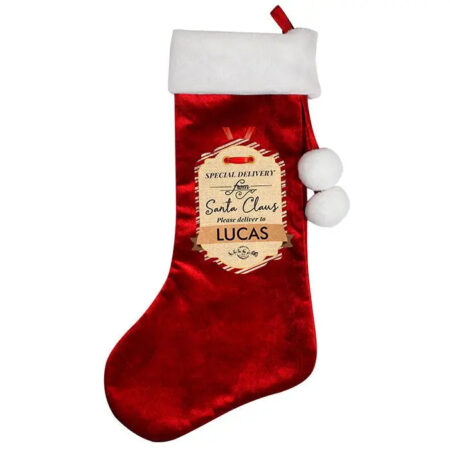 Personalised Special Delivery Luxury Red Stocking: 3 - Christmas Stockings By Gift Moments