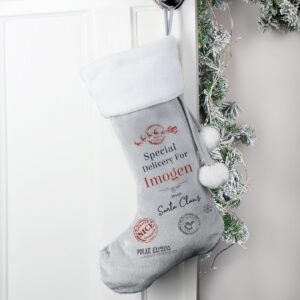 Personalised Special Delivery Silver Grey Stocking: 1 - Christmas Stockings By Gift Moments