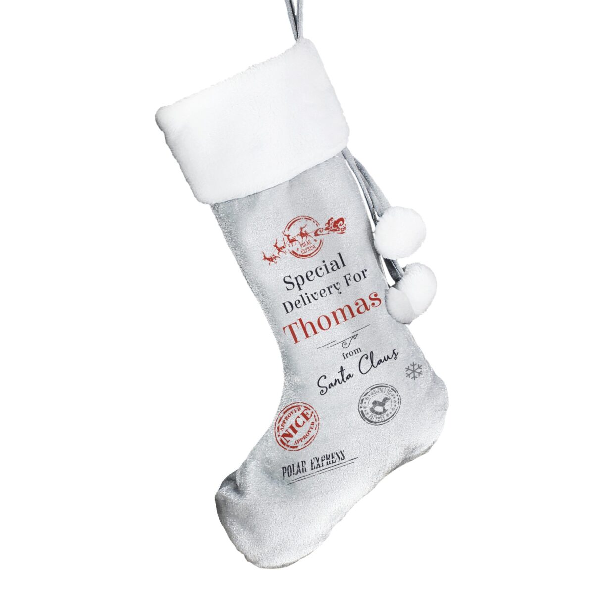 Personalised Special Delivery Silver Grey Stocking: 4 - Christmas Stockings By Gift Moments