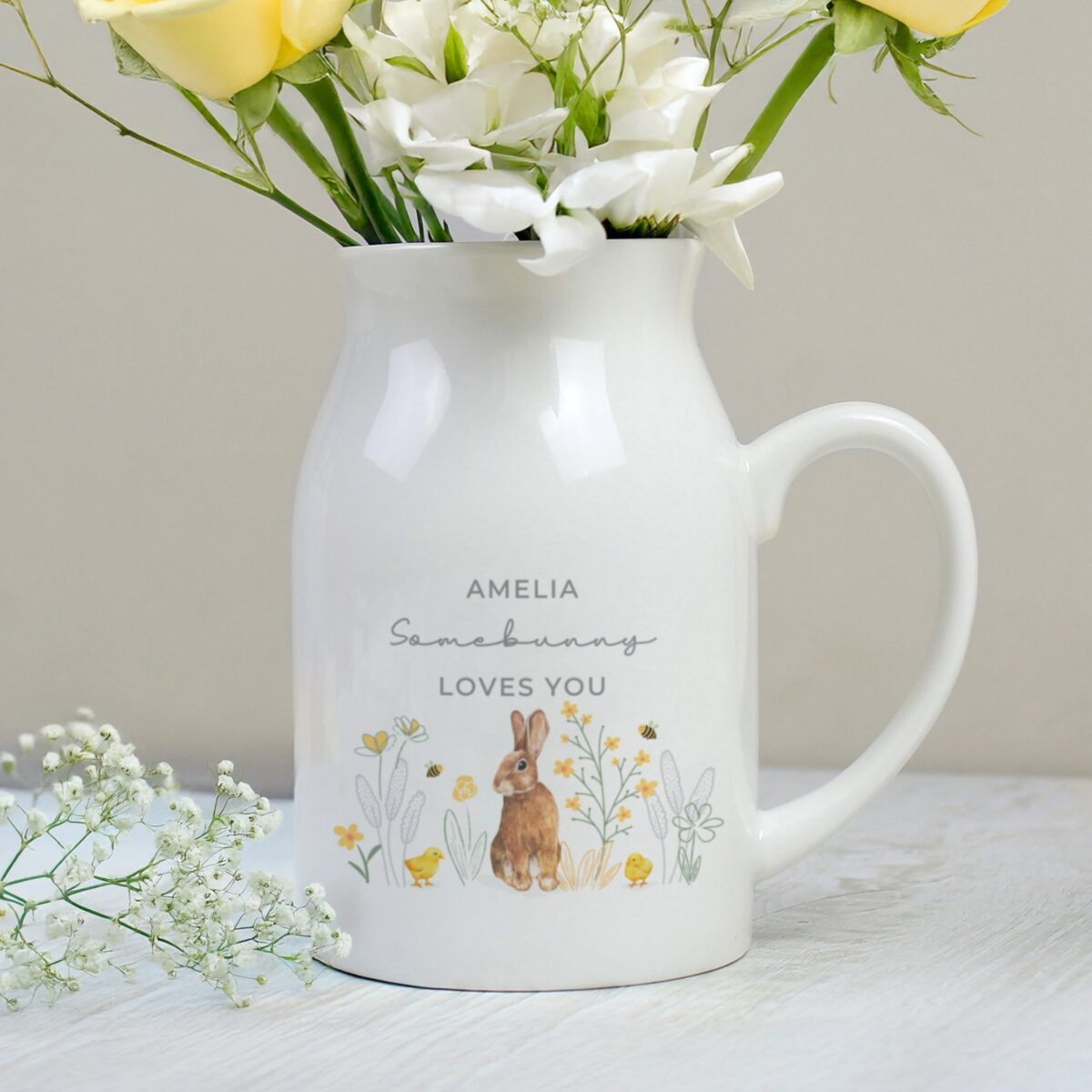Personalised spring bunny jug vase