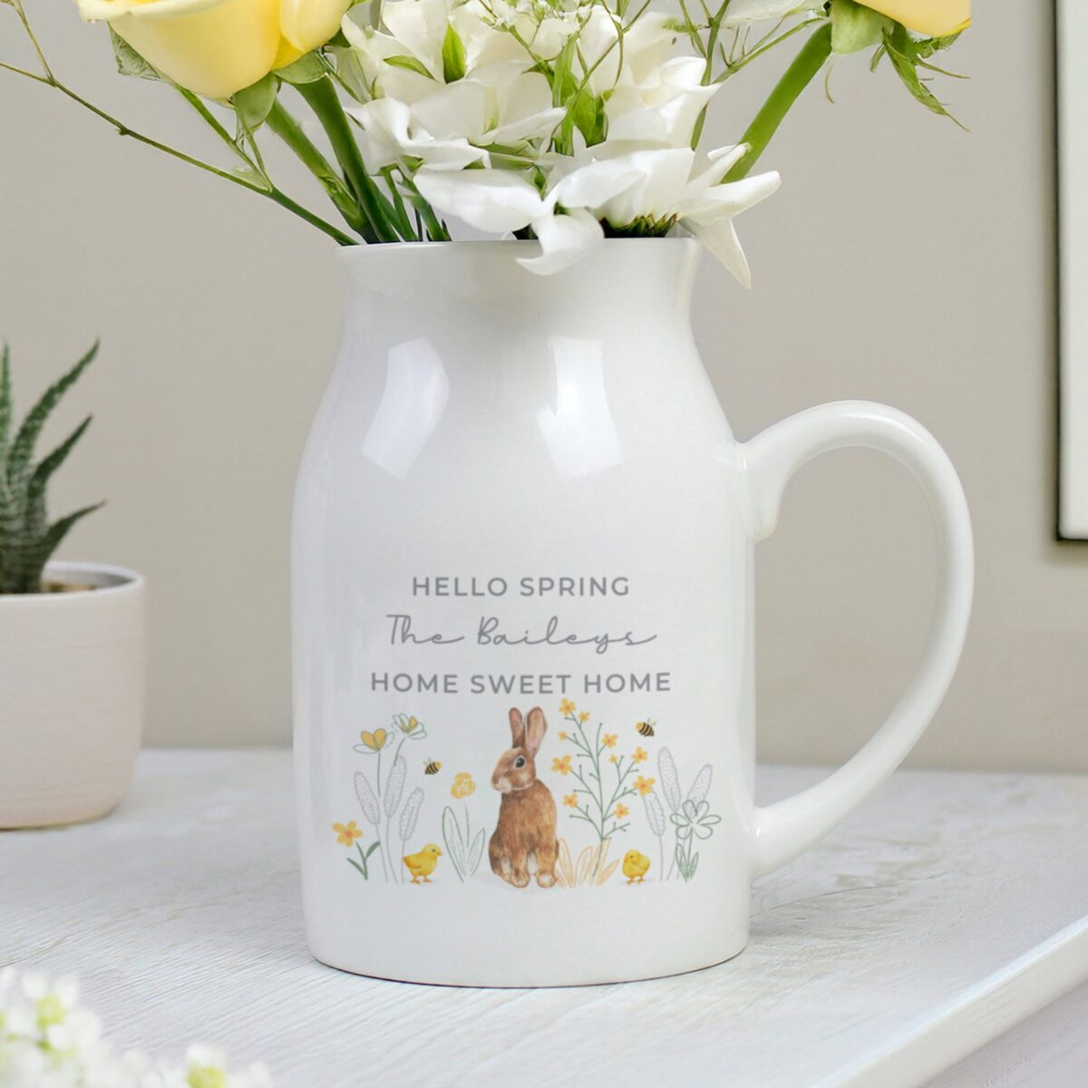 Personalised spring bunny jug vase