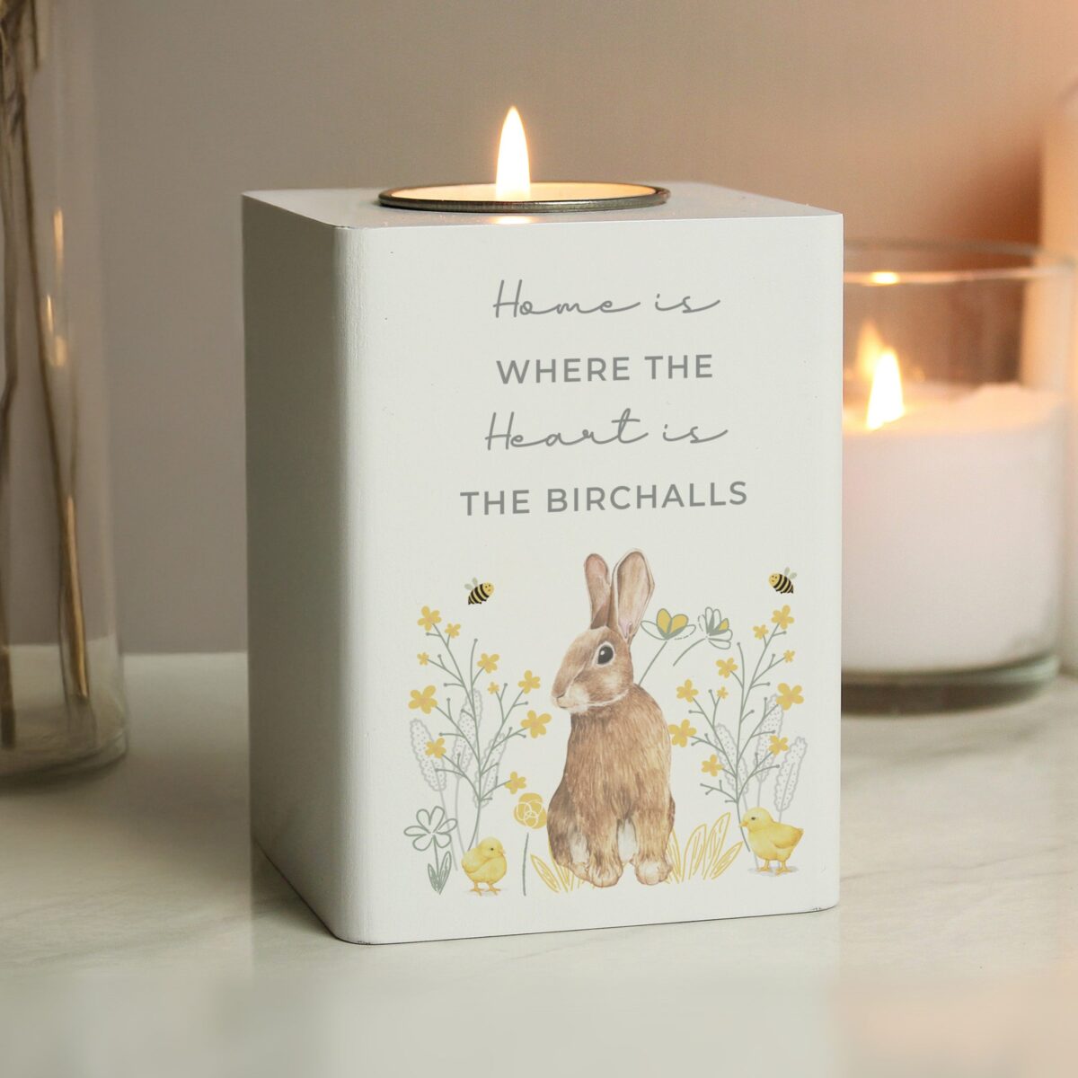 Personalised Spring Bunny Tealight Holder: 3 - Candle Holders By Gift Moments
