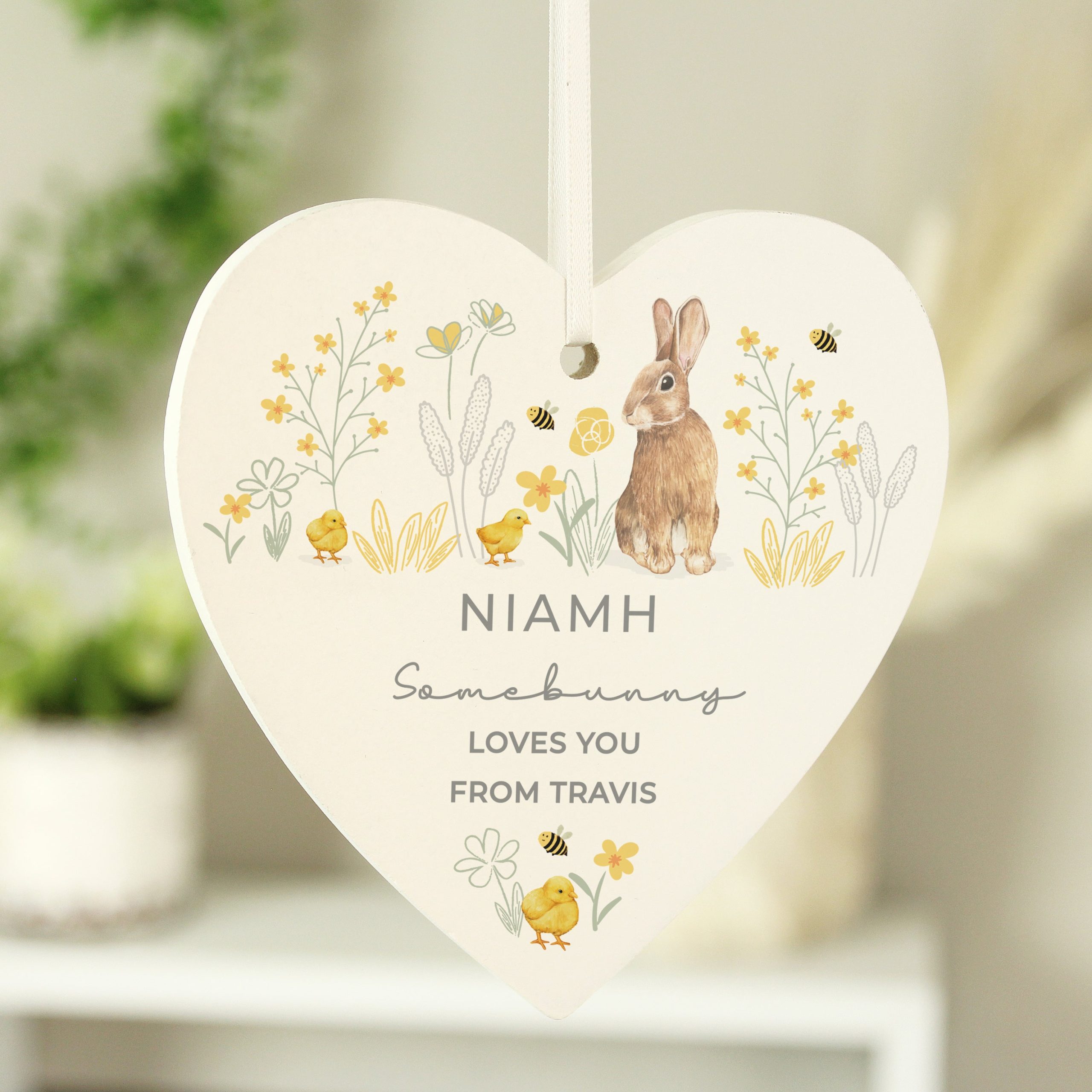 Personalised spring bunny wooden heart