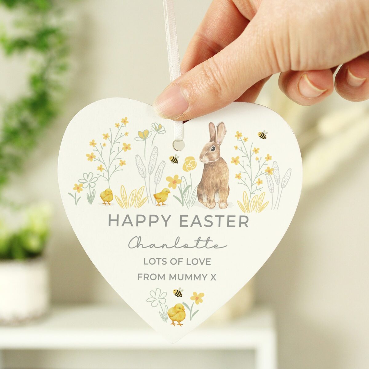 Personalised spring bunny wooden heart