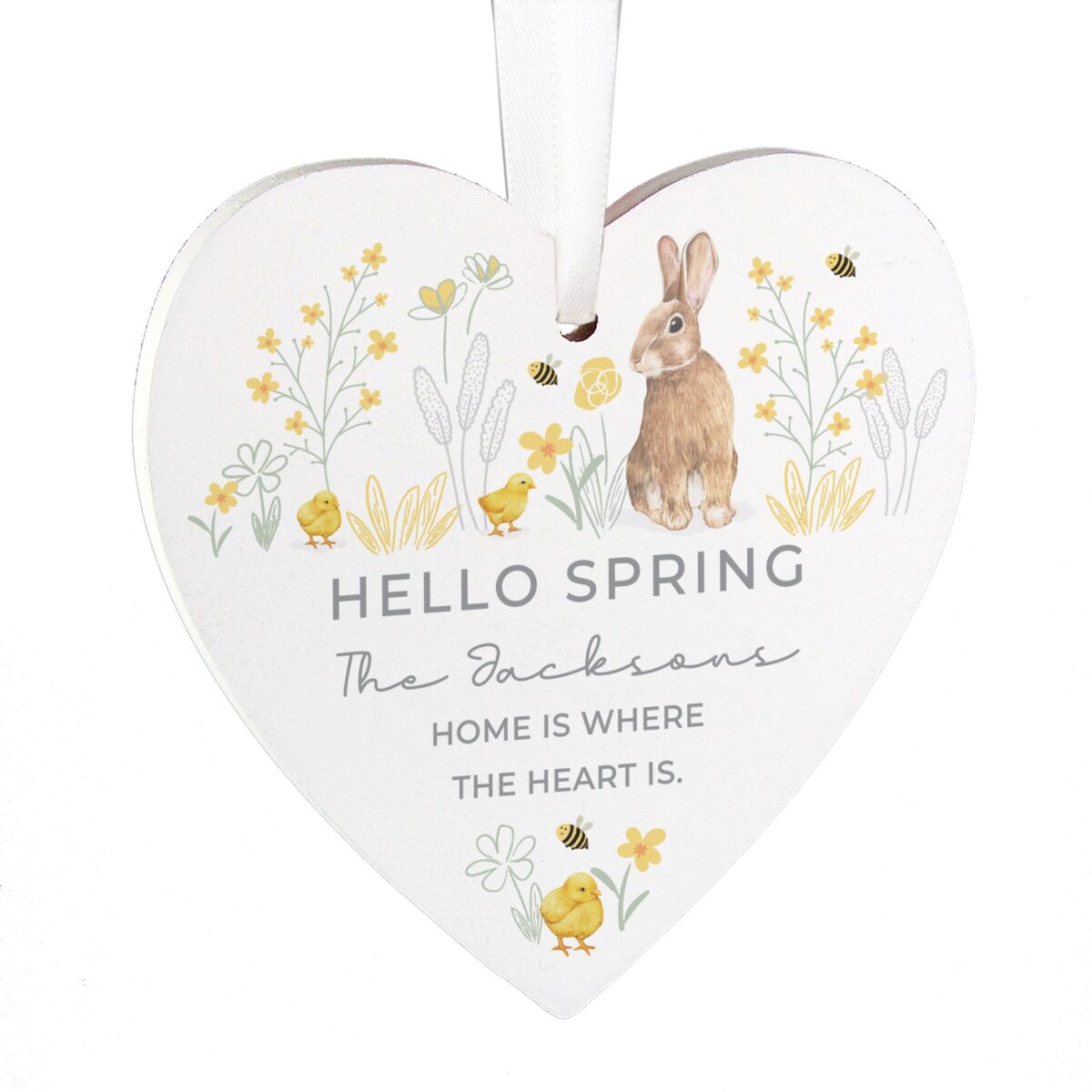Personalised spring bunny wooden heart