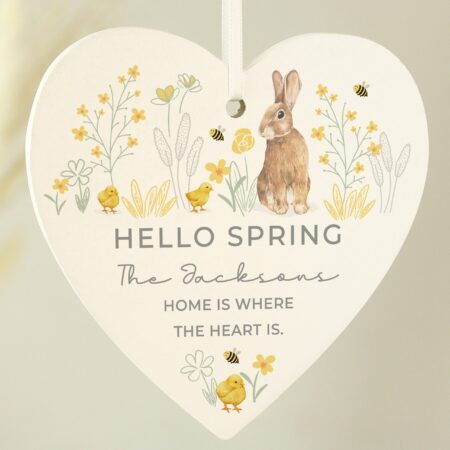 Personalised spring bunny wooden heart