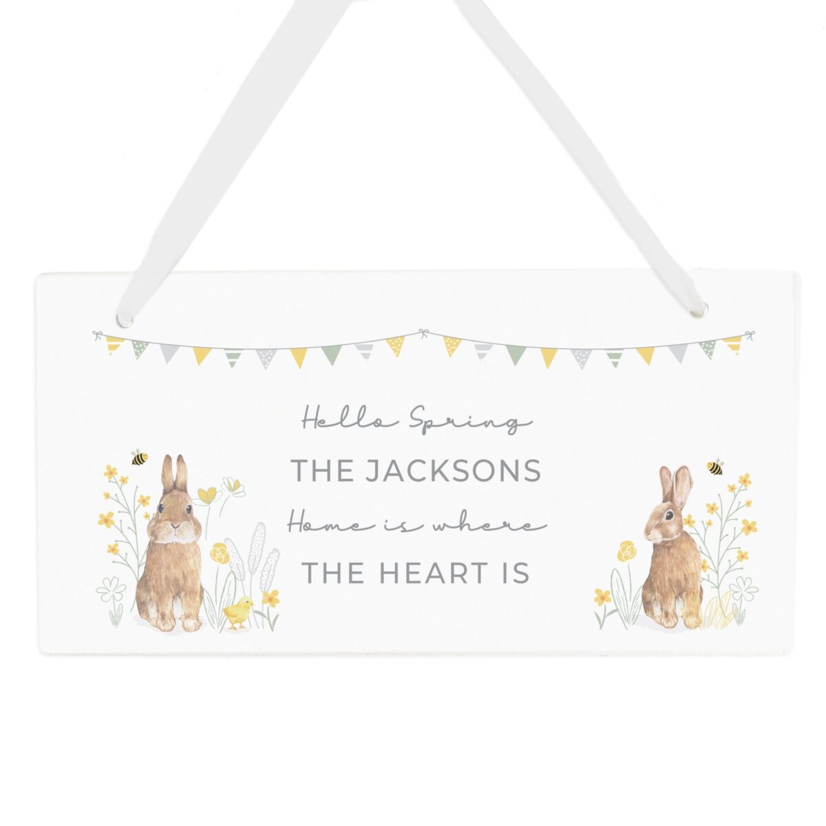 Personalised spring bunny wooden sign