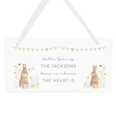 Personalised spring bunny wooden sign