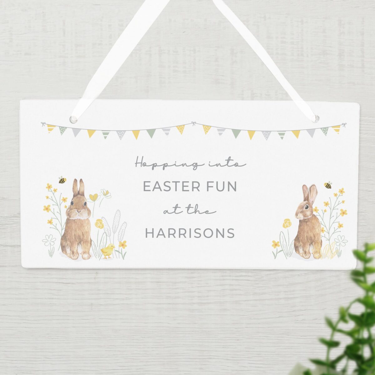 Personalised spring bunny wooden sign