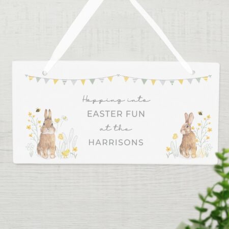 Personalised spring bunny wooden sign