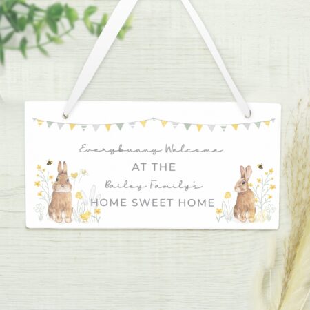 Personalised spring bunny wooden sign