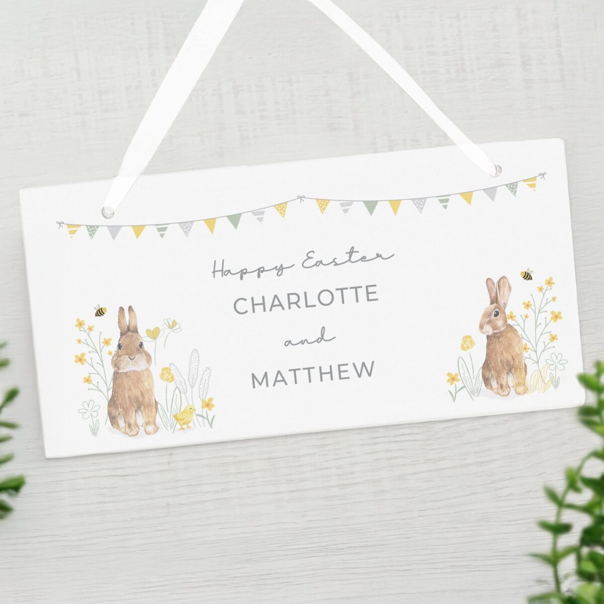 Personalised spring bunny wooden sign
