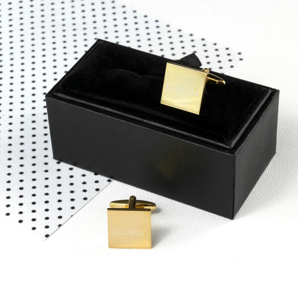 Personalised Square Gold Plated Cufflinks: 1 - Cufflinks & Tie Slides By Gift Moments