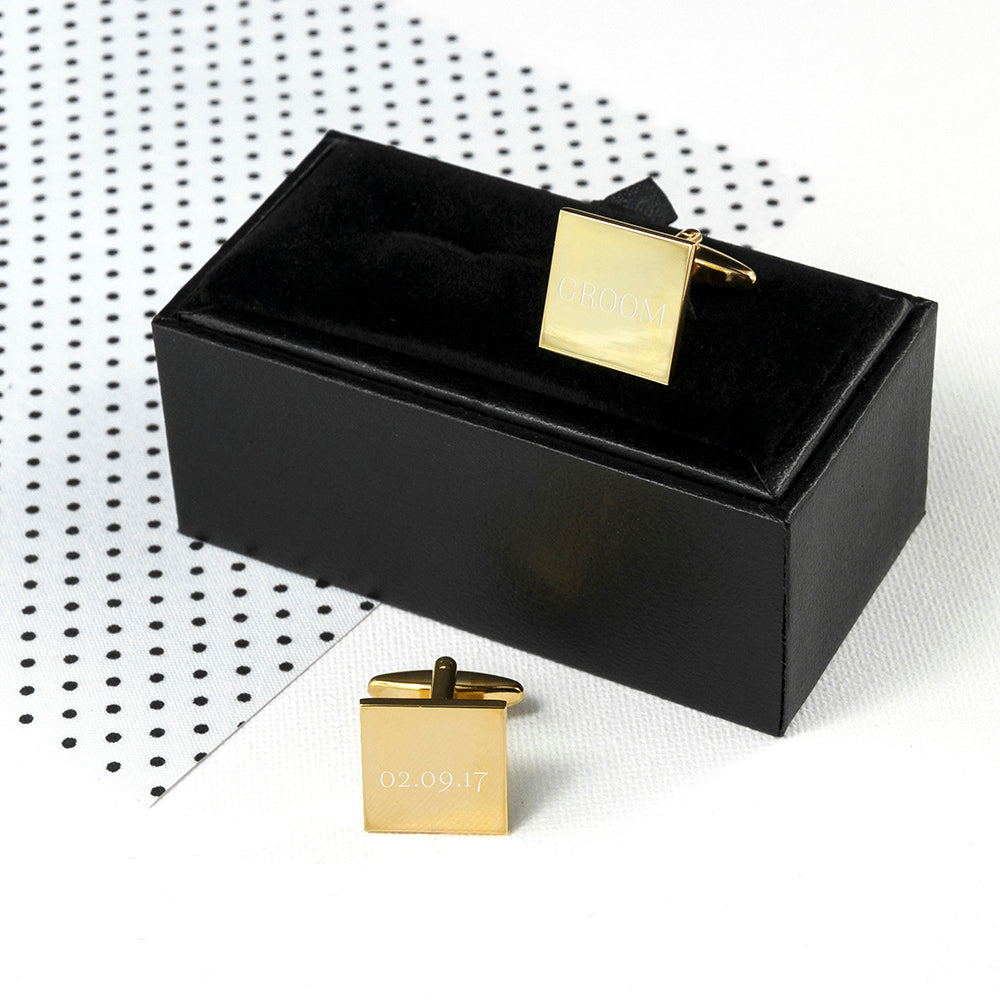 Personalised Square Gold Plated Cufflinks: 1 - Cufflinks & Tie Slides By Gift Moments