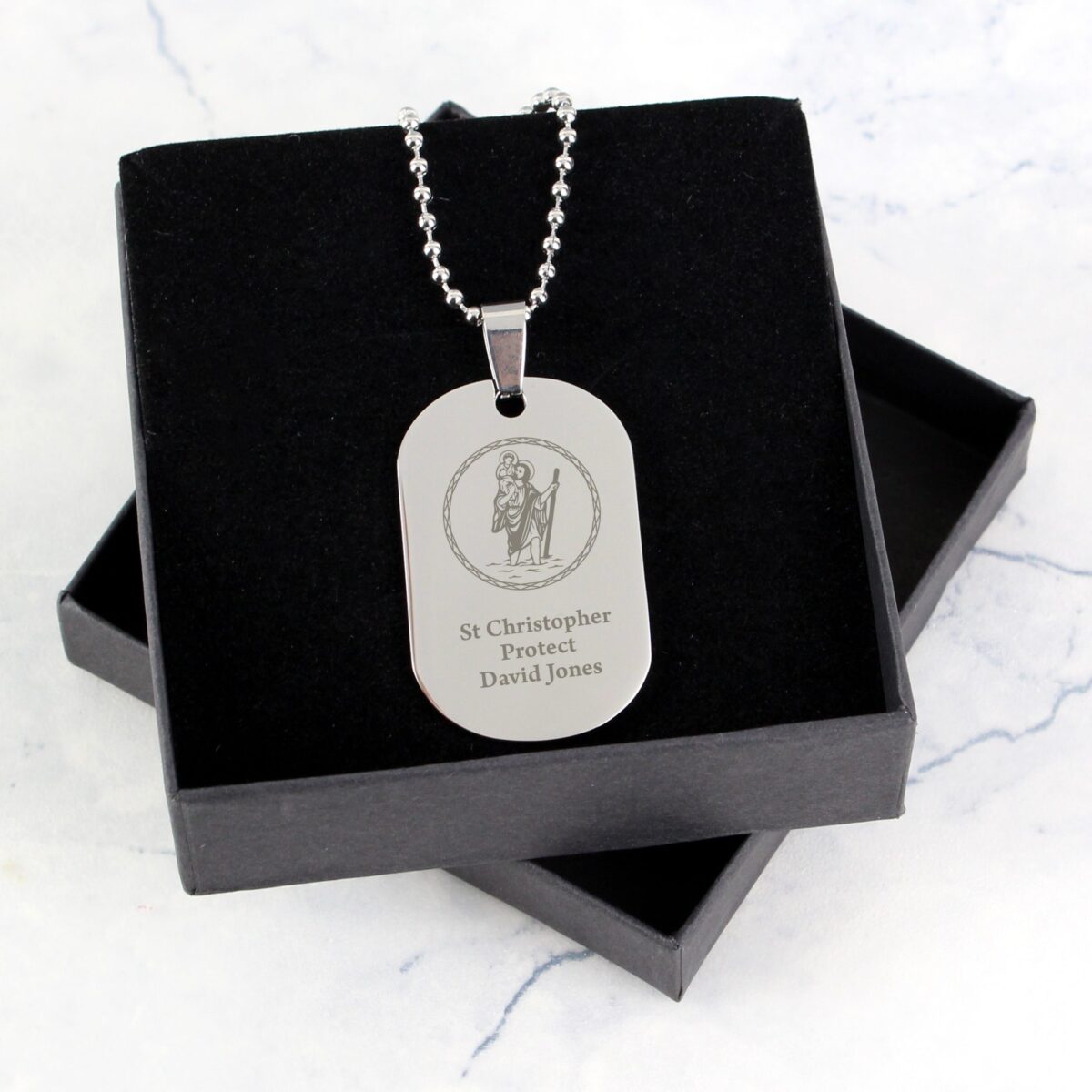 Personalised St Christopher Stainless Steel Dog Tag Necklace: 4 - Necklaces By Gift Moments