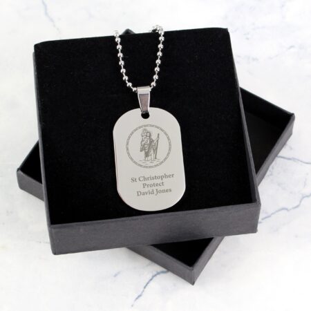 Personalised St Christopher Stainless Steel Dog Tag Necklace: 4 - Necklaces By Gift Moments
