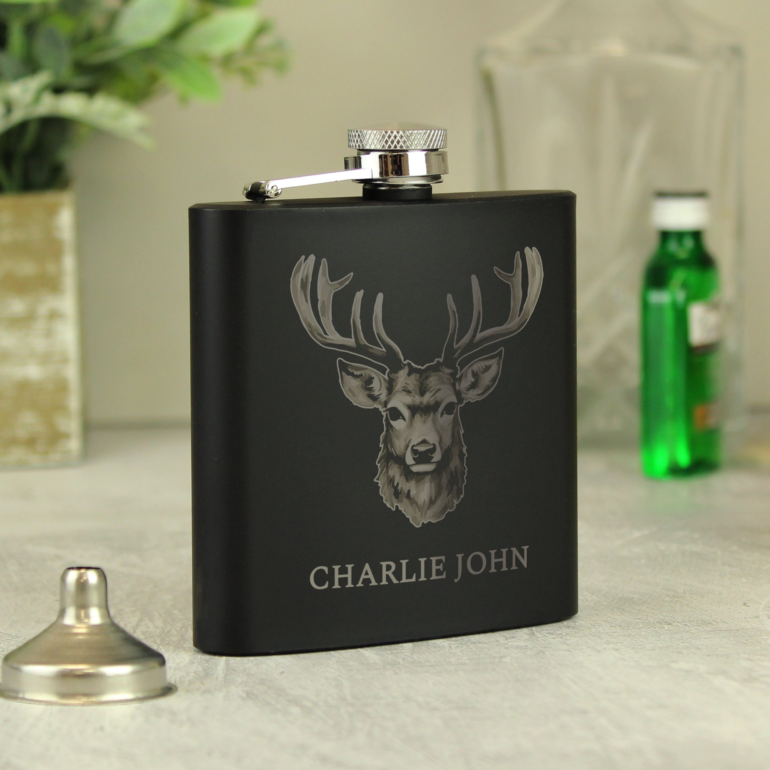 Personalised Stag Black Hip Flask: 1 - Hip Flasks By Gift Moments